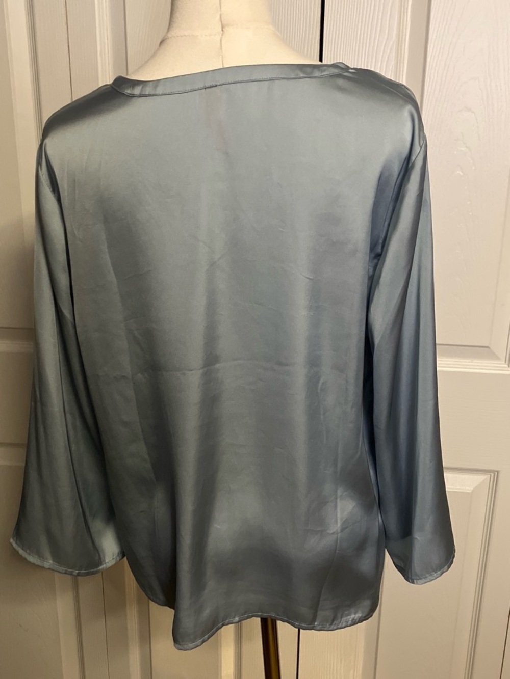 Silky V-Neck Long-Sleeve Blouse in Slate Blue - Picture 2 of 3